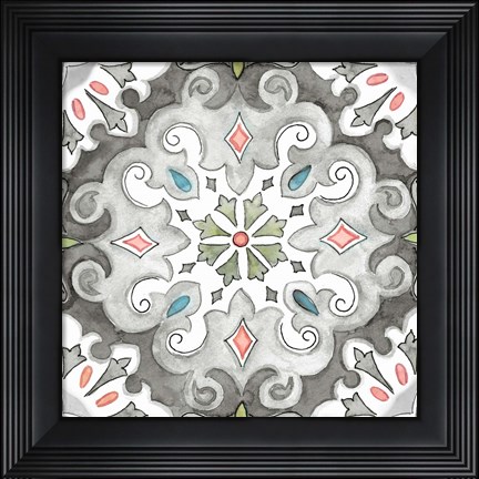 Framed Jewel Medallion Gray I Print