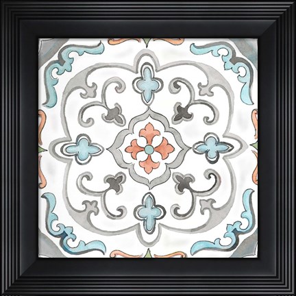 Framed Jewel Medallion Gray II Print