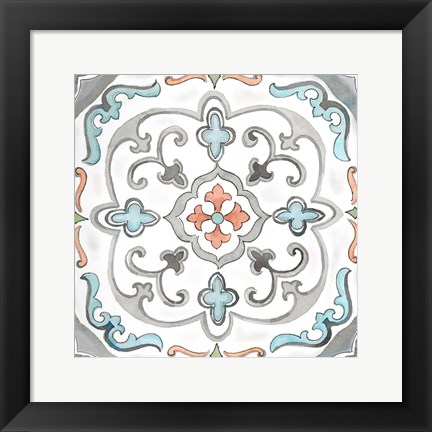 Framed Jewel Medallion Gray II Print