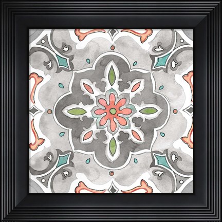 Framed Jewel Medallion Gray III Print