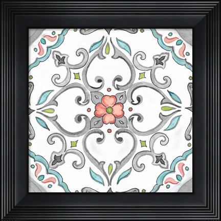 Framed Jewel Medallion Gray IV Print