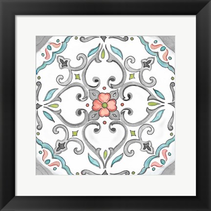 Framed Jewel Medallion Gray IV Print