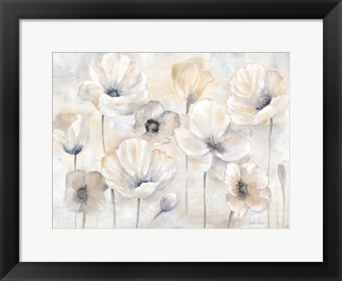 Framed Gray Poppy Garden Landscape Print