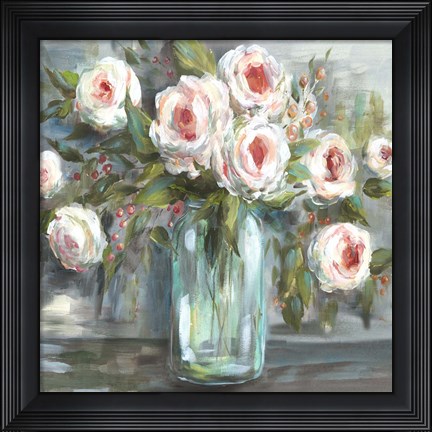 Framed Pink Blooms Still Life Square Print