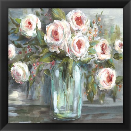 Framed Pink Blooms Still Life Square Print