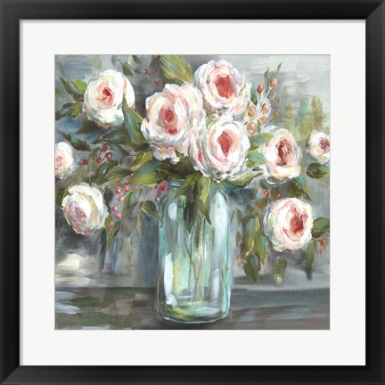 Framed Pink Blooms Still Life Square Print