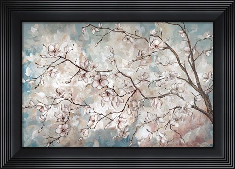 Framed Magnolia Branches on Blue Print