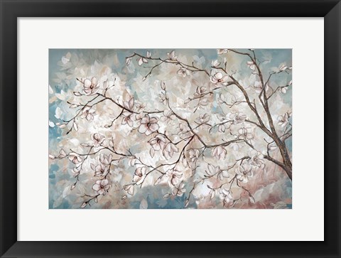 Framed Magnolia Branches on Blue Print