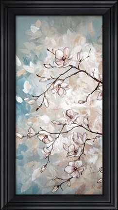 Framed Magnolia Branches on Blue I Print