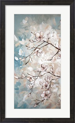 Framed Magnolia Branches on Blue I Print