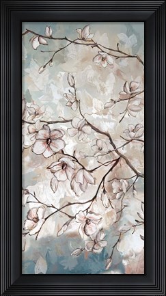 Framed Magnolia Branches on Blue II Print