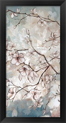 Framed Magnolia Branches on Blue II Print