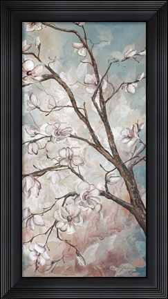 Framed Magnolia Branches on Blue III Print