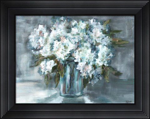 Framed White Hydrangeas on Gray Landscape Print