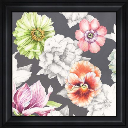 Framed Floral Sketch on Grey Print