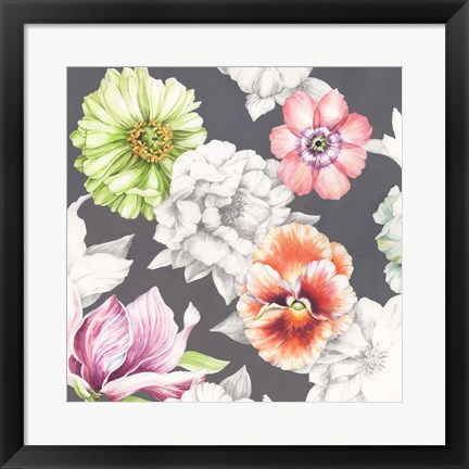 Framed Floral Sketch on Grey Print