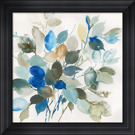 Framed Blue Leaves I Print
