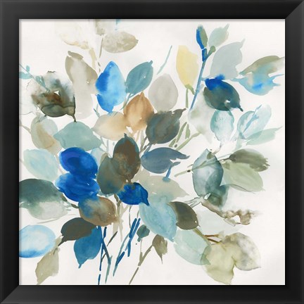Framed Blue Leaves I Print