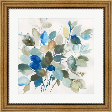 Framed Blue Leaves I Print