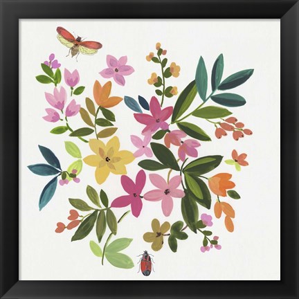 Framed Folky Flowers I Print