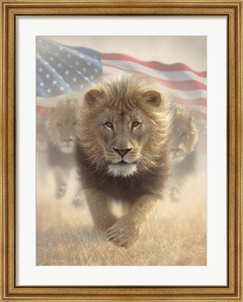 Framed Running Lions America Print