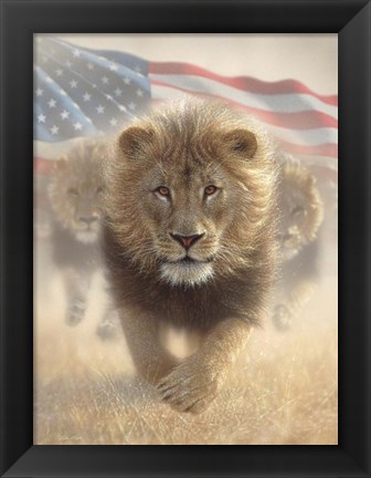 Framed Running Lions America Print