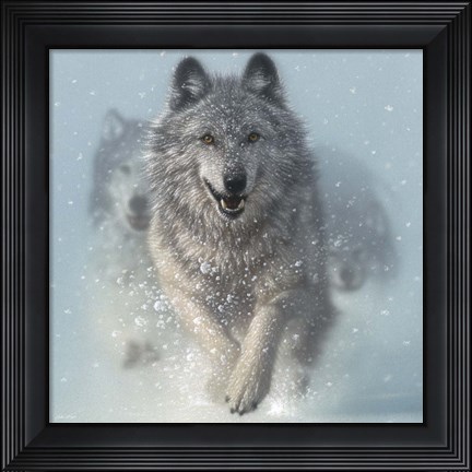 Framed Running Wolves - Snow Plow - Square Print