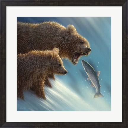 Framed Brown Bears - Fishing Lesson Print