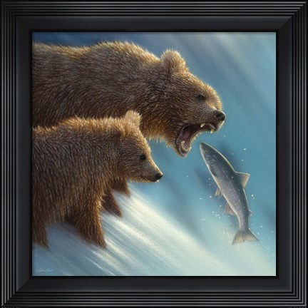 Framed Brown Bears - Fishing Lesson Print