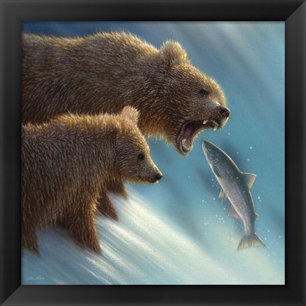 Framed Brown Bears - Fishing Lesson Print