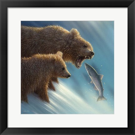 Framed Brown Bears - Fishing Lesson Print