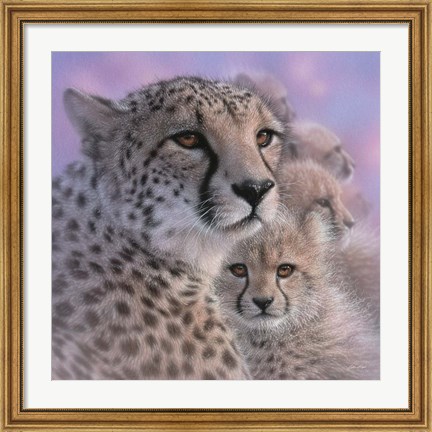 Framed Cheetah Mother and Cubs - Mother&#39;s Love - Square Print
