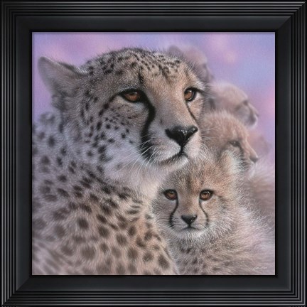 Framed Cheetah Mother and Cubs - Mother&#39;s Love - Square Print