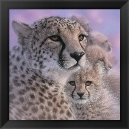 Framed Cheetah Mother and Cubs - Mother&#39;s Love - Square Print