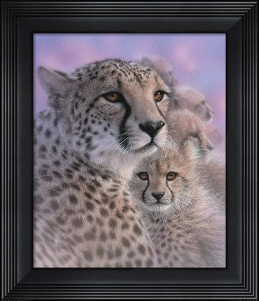 Framed Cheetah Mother and Cubs - Mother&#39;s Love Print