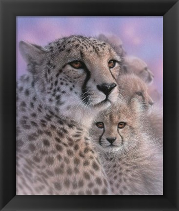 Framed Cheetah Mother and Cubs - Mother&#39;s Love Print
