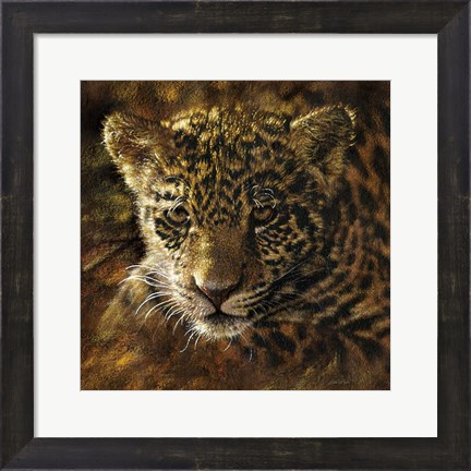 Framed Jaguar Cub on Bark Print