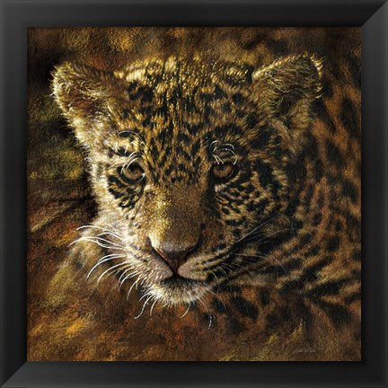 Framed Jaguar Cub on Bark Print