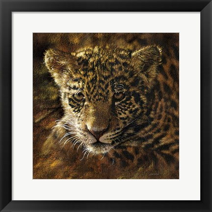 Framed Jaguar Cub on Bark Print