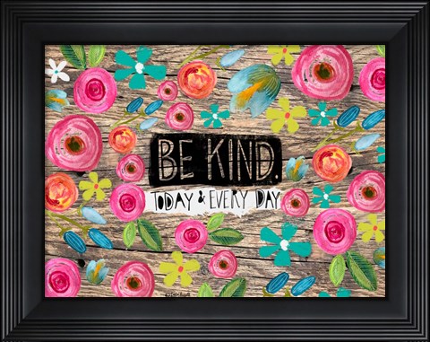 Framed Be Kind Wood Background Print