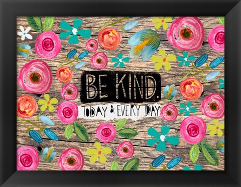 Framed Be Kind Wood Background Print