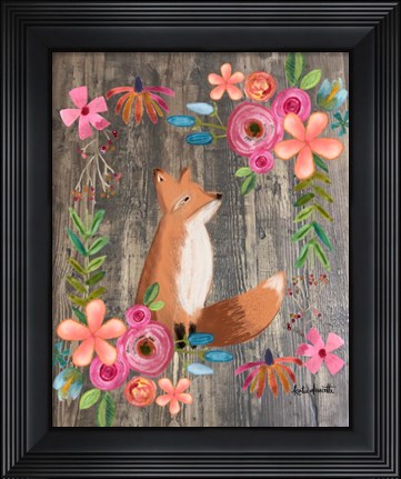 Framed Floral Fox on Wood Print