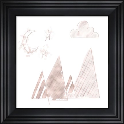 Framed Moon and Mountains Pink Print