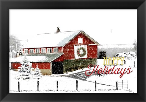 Framed Happy Holidays Barn Print