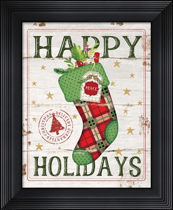 Framed Happy Holidays Stocking Print