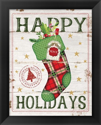 Framed Happy Holidays Stocking Print