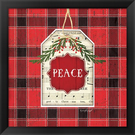 Framed Peace Christmas Plaid Print