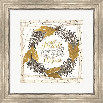Framed All Hearts Come Home for Christmas Birch Wreath Print