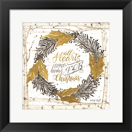 Framed All Hearts Come Home for Christmas Birch Wreath Print
