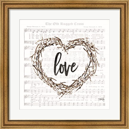 Framed Old Rugged Heart Love Wreath Print